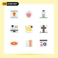 Set of 9 Modern UI Icons Symbols Signs for message error pollution alert printer Editable Vector Design Elements