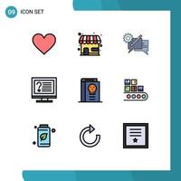 Universal Icon Symbols Group of 9 Modern Filledline Flat Colors of online desktop chat contact message Editable Vector Design Elements