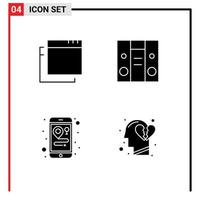 Set of 4 Modern UI Icons Symbols Signs for apps feeling center maps break heart Editable Vector Design Elements