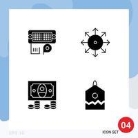 Modern Set of 4 Solid Glyphs Pictograph of adapter cash input media money Editable Vector Design Elements