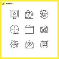 Set of 9 Commercial Outlines pack for folder technology adventure gadgets devices Editable Vector Design Elements