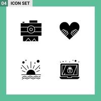 User Interface Pack of Basic Solid Glyphs of camera sunrise recording valentine encryption Editable Vector Design Elements