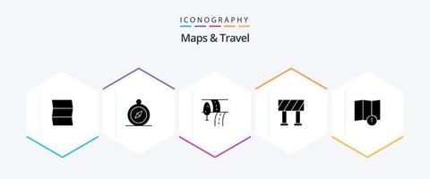mapas y viaje 25 glifo icono paquete incluso . viajar. . mapa vector