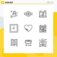 Universal Icon Symbols Group of 9 Modern Outlines of favorite love computer heart date Editable Vector Design Elements