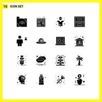 Mobile Interface Solid Glyph Set of 16 Pictograms of body drawer agriculture cabinet production Editable Vector Design Elements