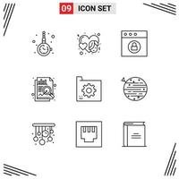 User Interface Pack of 9 Basic Outlines of database connect face data analysis Editable Vector Design Elements