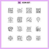 Group of 16 Modern Outlines Set for home web gallery shopping discount Editable Vector Design Elements