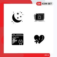 4 User Interface Solid Glyph Pack of modern Signs and Symbols of moon web page stars target heart Editable Vector Design Elements