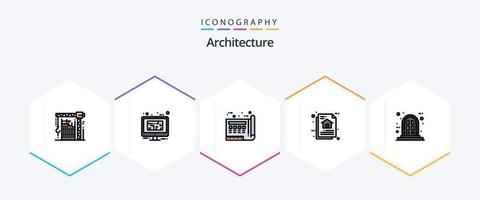 Architecture 25 FilledLine icon pack including data architecture. architecture. floor. print. drawing vector