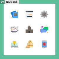 User Interface Pack of 9 Basic Flat Colors of chapel cathedral church setting lab processing tools Editable Vector Design Elements