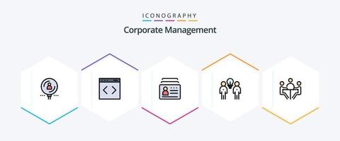 Corporate Management 25 FilledLine icon pack including team. idea. website. brainstorm. id vector