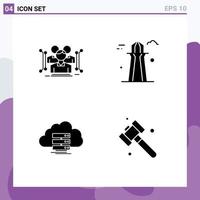 Set of 4 Commercial Solid Glyphs pack for anthropometry cloud human co tower computing Editable Vector Design Elements