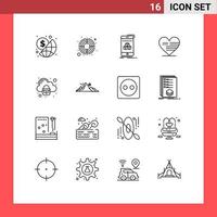 Set of 16 Vector Outlines on Grid for cloud flag box american heart Editable Vector Design Elements