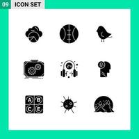 Pictogram Set of 9 Simple Solid Glyphs of service medical nature headphone progress Editable Vector Design Elements