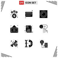 Set of 9 Commercial Solid Glyphs pack for seo analysis report light analysis diploma Editable Vector Design Elements