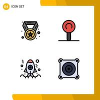 Pack of 4 creative Filledline Flat Colors of achievement launch education app engine Editable Vector Design Elements