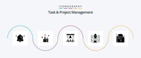 tarea y proyecto administración glifo 5 5 icono paquete incluso puesta en marcha. computadora . personas vector