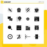 16 User Interface Solid Glyph Pack of modern Signs and Symbols of communication hot target easter tea Editable Vector Design Elements