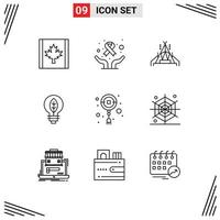 Mobile Interface Outline Set of 9 Pictograms of ornament decoration tent chinese power Editable Vector Design Elements