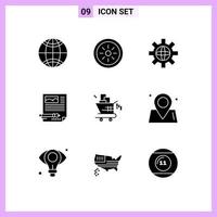 9 Universal Solid Glyphs Set for Web and Mobile Applications seo cart setting pen paper Editable Vector Design Elements