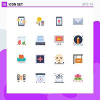 Flat Color Pack of 16 Universal Symbols of health envelope mobile email contact Editable Pack of Creative Vector Design Elements