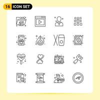 Set of 16 Modern UI Icons Symbols Signs for online document church user algorithm Editable Vector Design Elements