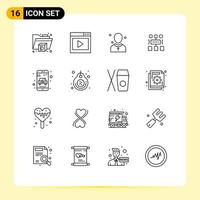 Set of 16 Modern UI Icons Symbols Signs for online document church user algorithm Editable Vector Design Elements