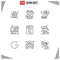 9 Universal Outline Signs Symbols of study book conversation businessman accomplished Editable Vector Design Elements