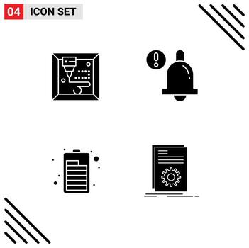 Solid Glyph Pack of 4 Universal Symbols of machine executable alert charging running Editable Vector Design Elements