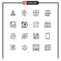 Pack of 16 creative Outlines of day cake festival bakery computer Editable Vector Design Elements