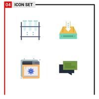 Set of 4 Commercial Flat Icons pack for chemical flask empty lab glassware box help Editable Vector Design Elements