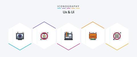 ux y ui 25 línea de relleno icono paquete incluso caso. contenido. recomendar. artículo. web vector