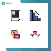Stock Vector Icon Pack of 4 Line Signs and Symbols for data love report descent wedding Editable Vector Design Elements