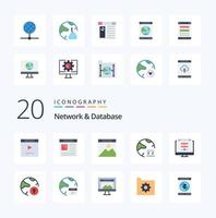 20 Network And Database Flat Color icon Pack like database cloud networking page vector