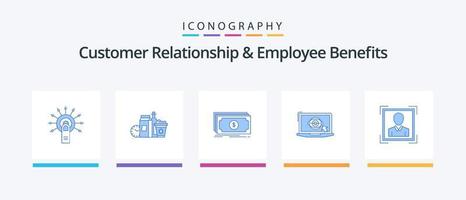 Customer Relationship And Employee Benefits Blue 5 Icon Pack Including presentation. monitor. items. laptop. transfer. Creative Icons Design vector