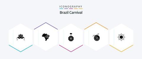 Brasil carnaval 25 glifo icono paquete incluso circo. rueda. mapa. celebracion. brasileño vector