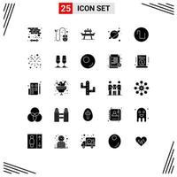 Group of 25 Solid Glyphs Signs and Symbols for sound science shipping planet seat Editable Vector Design Elements