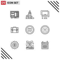 Group of 9 Modern Outlines Set for case briefcase playground pc device Editable Vector Design Elements