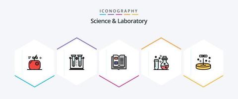 Science 25 FilledLine icon pack including biology. laboratory. tube. flasks. reading vector