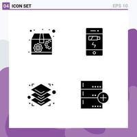 Modern Set of 4 Solid Glyphs and symbols such as marketing printing battery status backup Editable Vector Design Elements