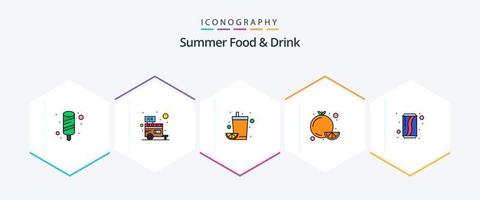 Summer Food and Drink 25 FilledLine icon pack including drink. can. drink. orange. citrus vector