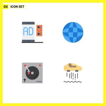 Group of 4 Flat Icons Signs and Symbols for ad mix message globe party Editable Vector Design Elements