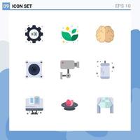 Group of 9 Modern Flat Colors Set for surveillance device education cam engine Editable Vector Design Elements