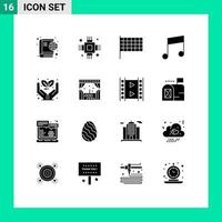 16 User Interface Solid Glyph Pack of modern Signs and Symbols of investment growth equipment note key Editable Vector Design Elements