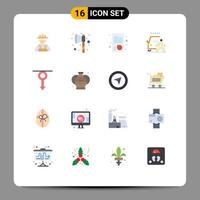 Pack of 16 Modern Flat Colors Signs and Symbols for Web Print Media such as male boy report road danger Editable Pack of Creative Vector Design Elements