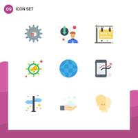 Pictogram Set of 9 Simple Flat Colors of worldwide globe back to school viral marketing Editable Vector Design Elements