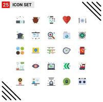 Pack of 25 Modern Flat Colors Signs and Symbols for Web Print Media such as food human heart activity heart shape monitoring Editable Vector Design Elements