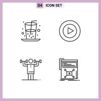 Group of 4 Modern Filledline Flat Colors Set for beverage human juice video strength Editable Vector Design Elements