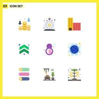 Group of 9 Flat Colors Signs and Symbols for female day architecture direction arrows Editable Vector Design Elements