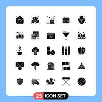 Pack of 25 Modern Solid Glyphs Signs and Symbols for Web Print Media such as jewelry diamond golf wedding day Editable Vector Design Elements